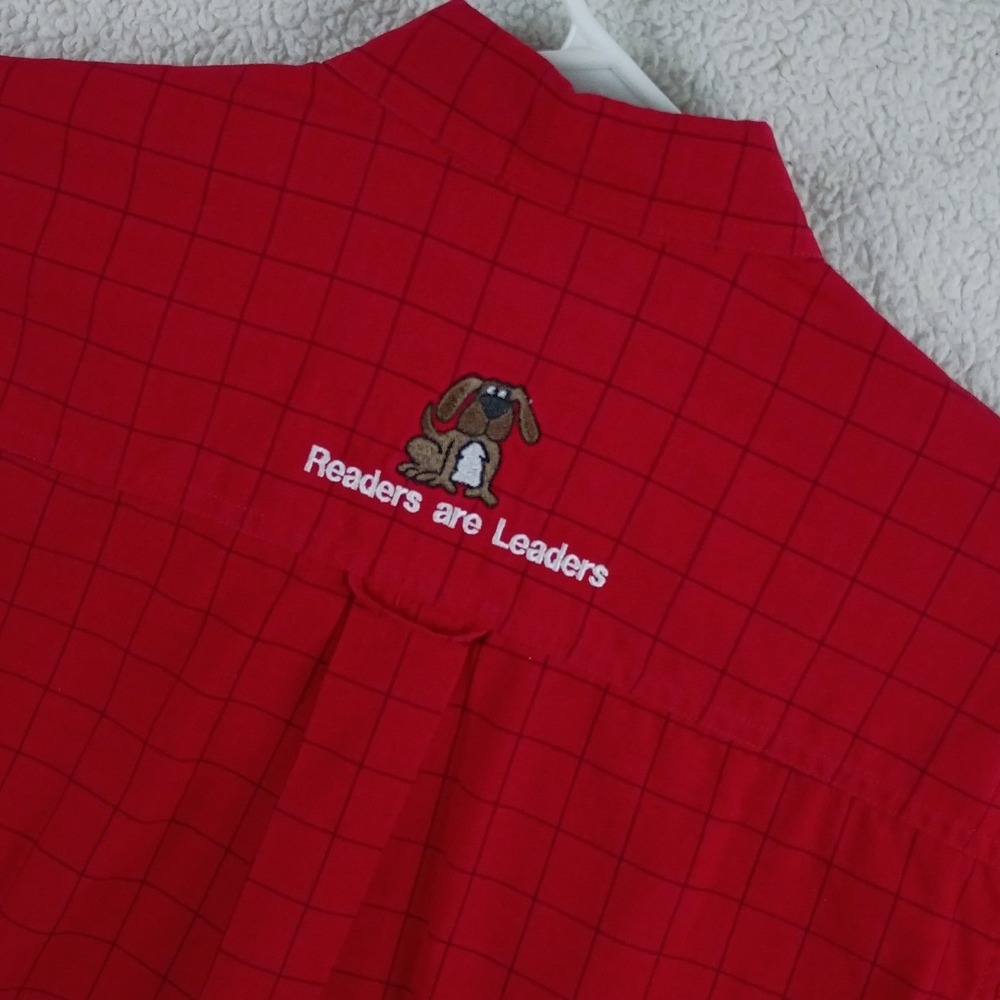 BAW Button Down Shirt Unisex XS Red Readers are Leaders Teacher‎ Embroidery